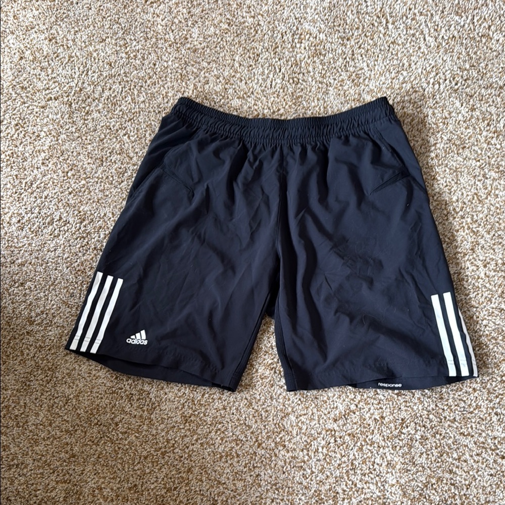 Adidas Black Athletic Shorts with Signature Stripes